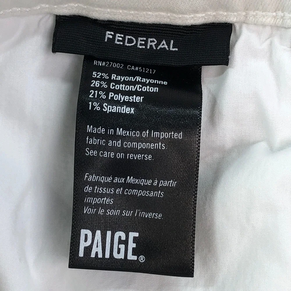 PAIGE FEDERAL Mens Jeans 32x33 Slim Straight Leg Off-White Stretch Mid Rise